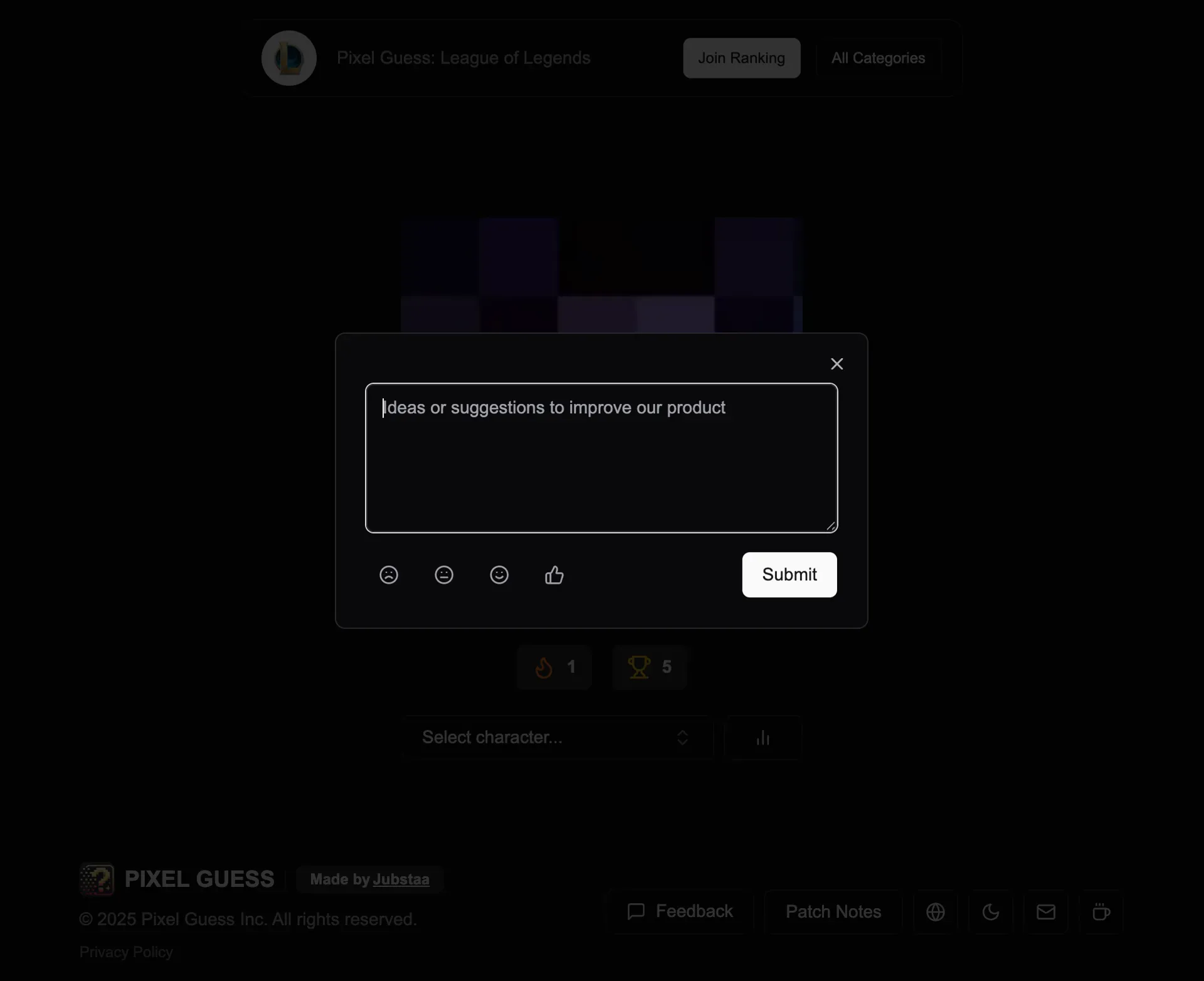 Pixel Guess Game Feedback Section