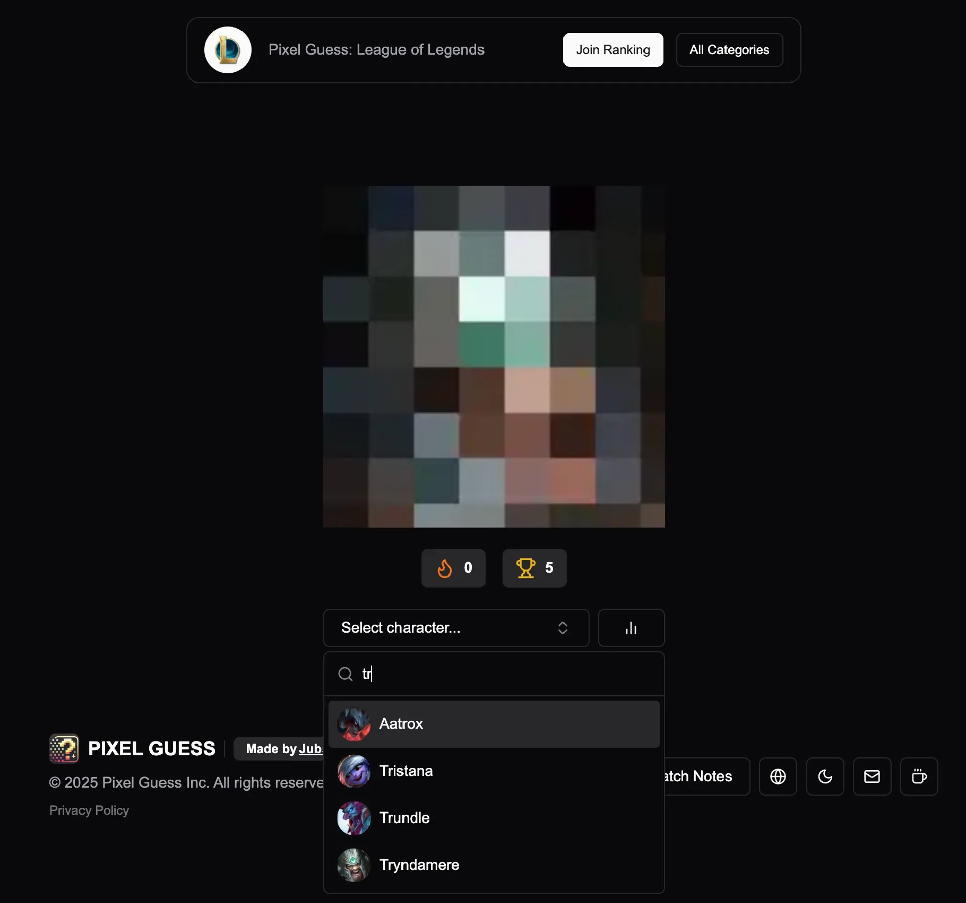 Pixel Guess Game Main Game Interface
