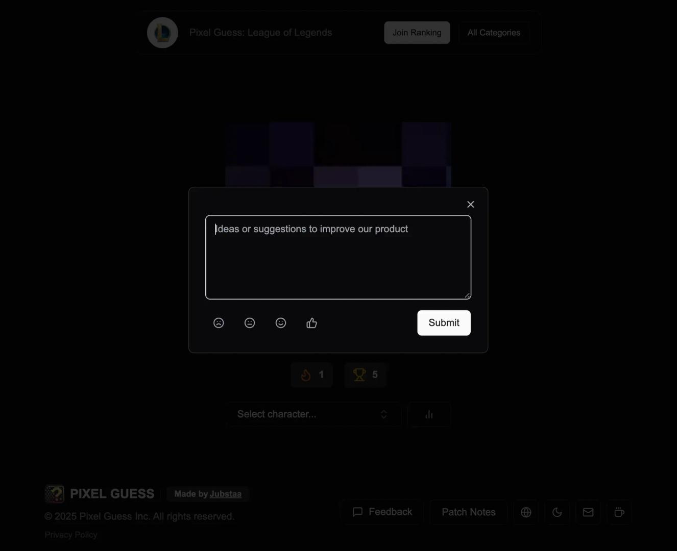 Pixel Guess Game Feedback Section