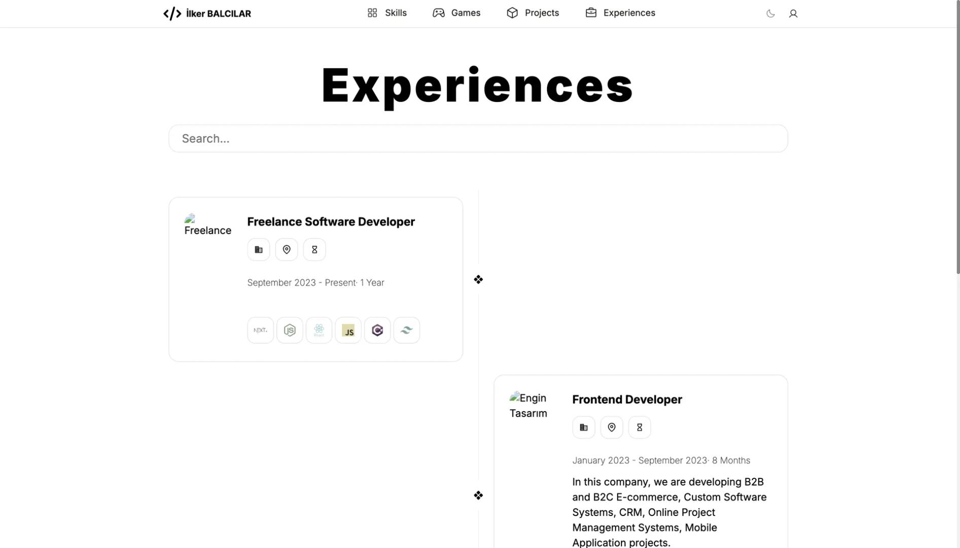 Portfolio Site Old Experiences