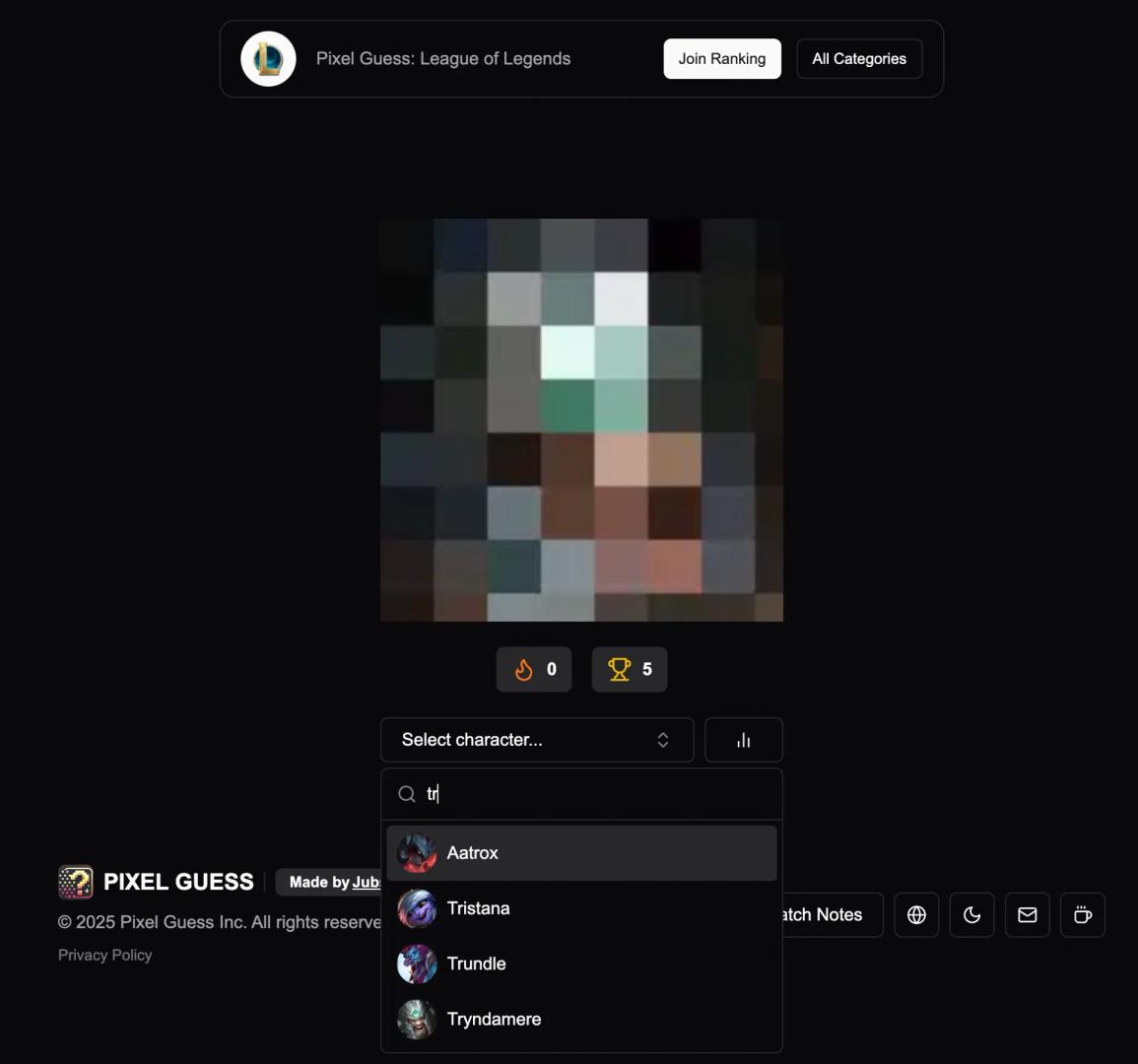 Pixel Guess Game Main Game Interface